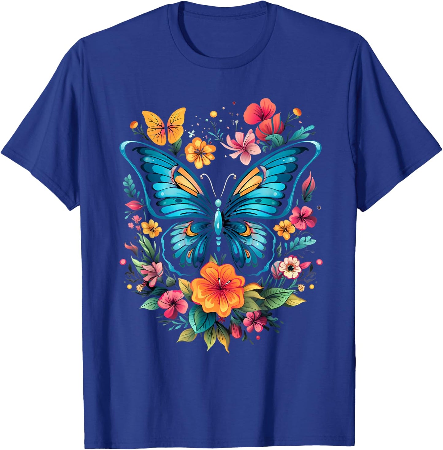 Butterfly with Flowers I Aesthetic Butterfly T-Shirt - T-Shirt | Royal