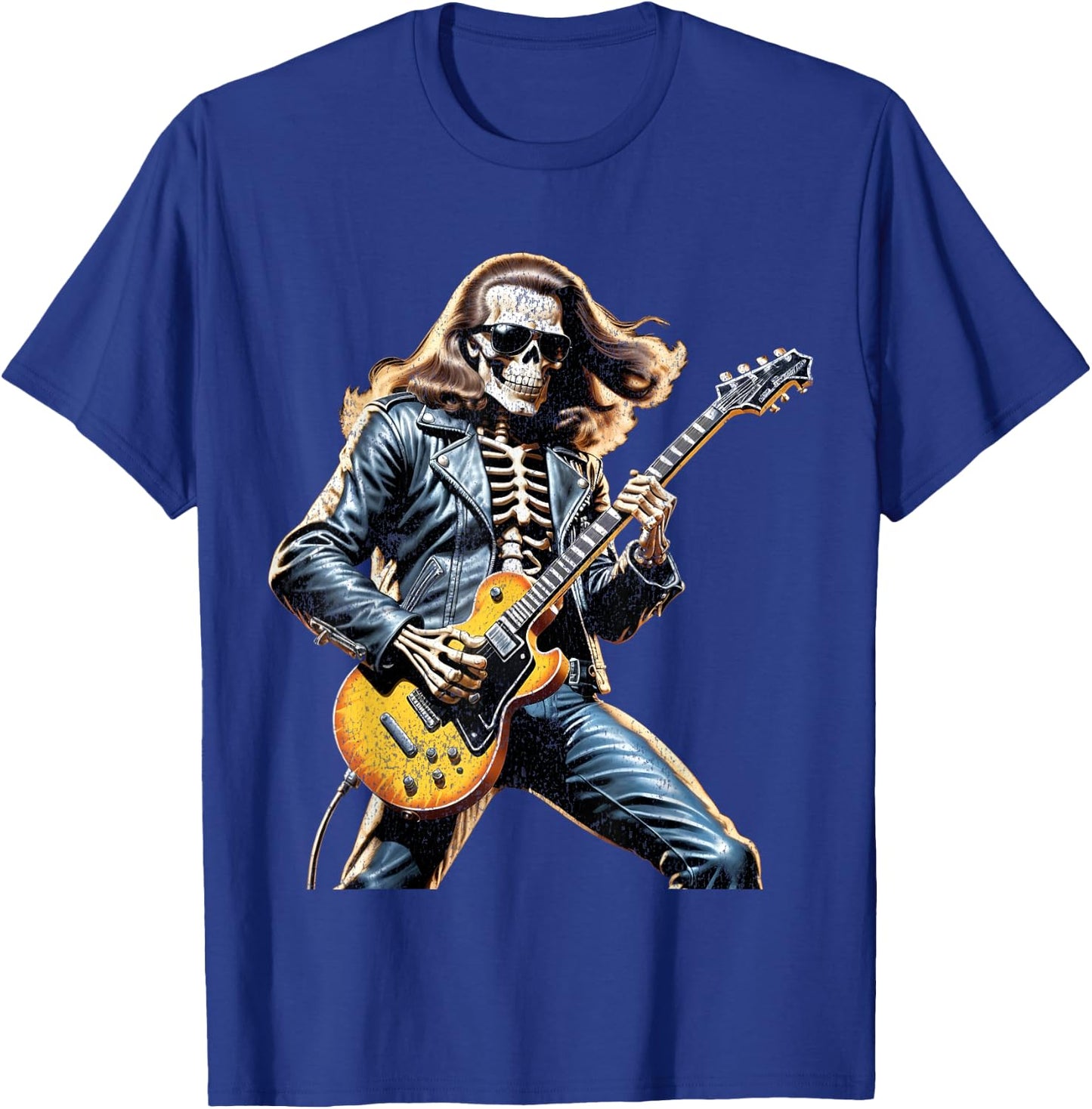 Skeleton Playing Guitar Rock and Roll Band Vintage Men Women T-Shirt - T-Shirt | Royal