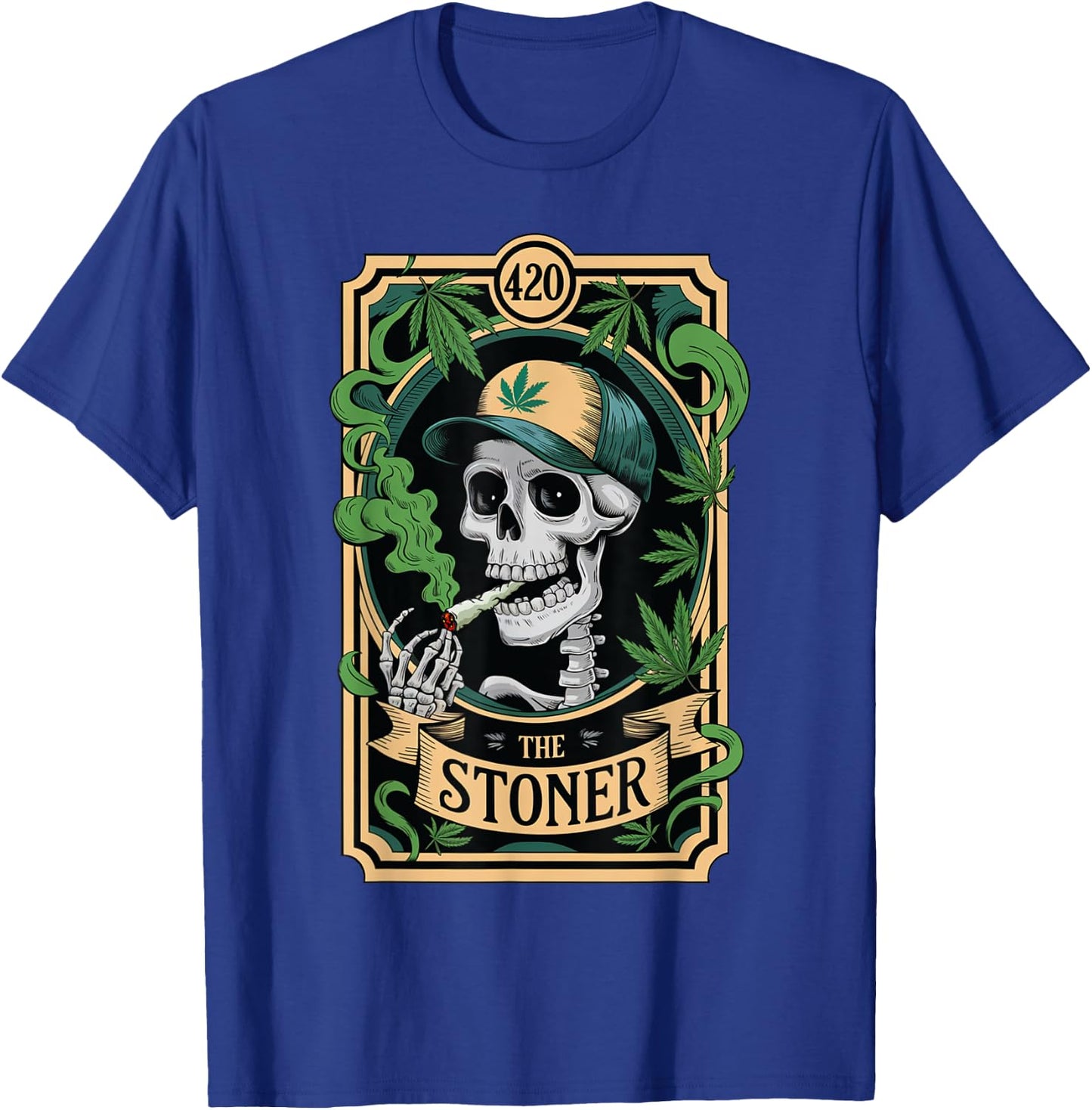 The Stoner Tarot Card Skeleton 420 Cannabis Weed Lover T-Shirt - T-Shirt | Royal