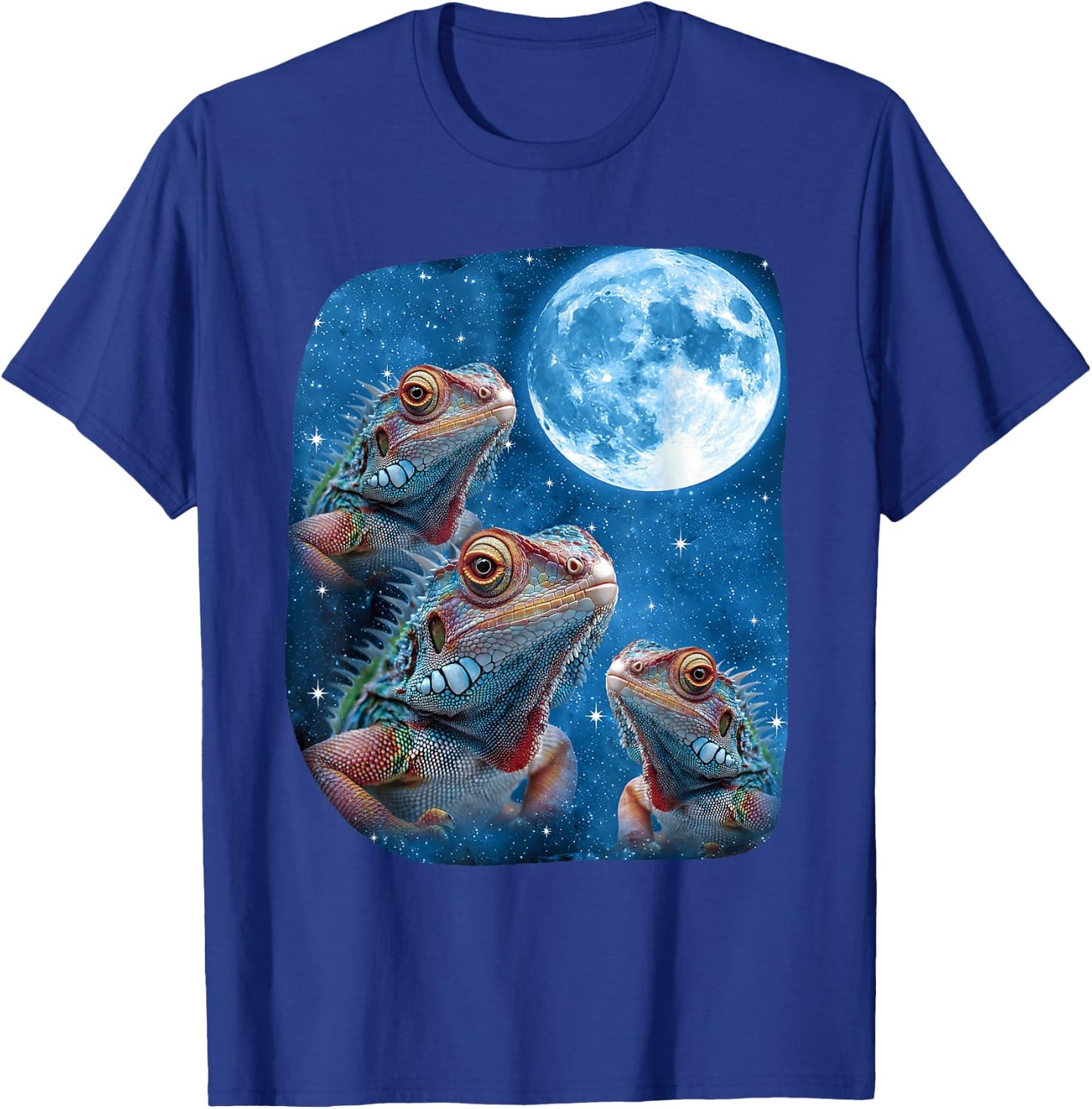 Iguana Lizard Howling At The Space Moon Night Starry Sky T-Shirt - T-Shirt | Royal