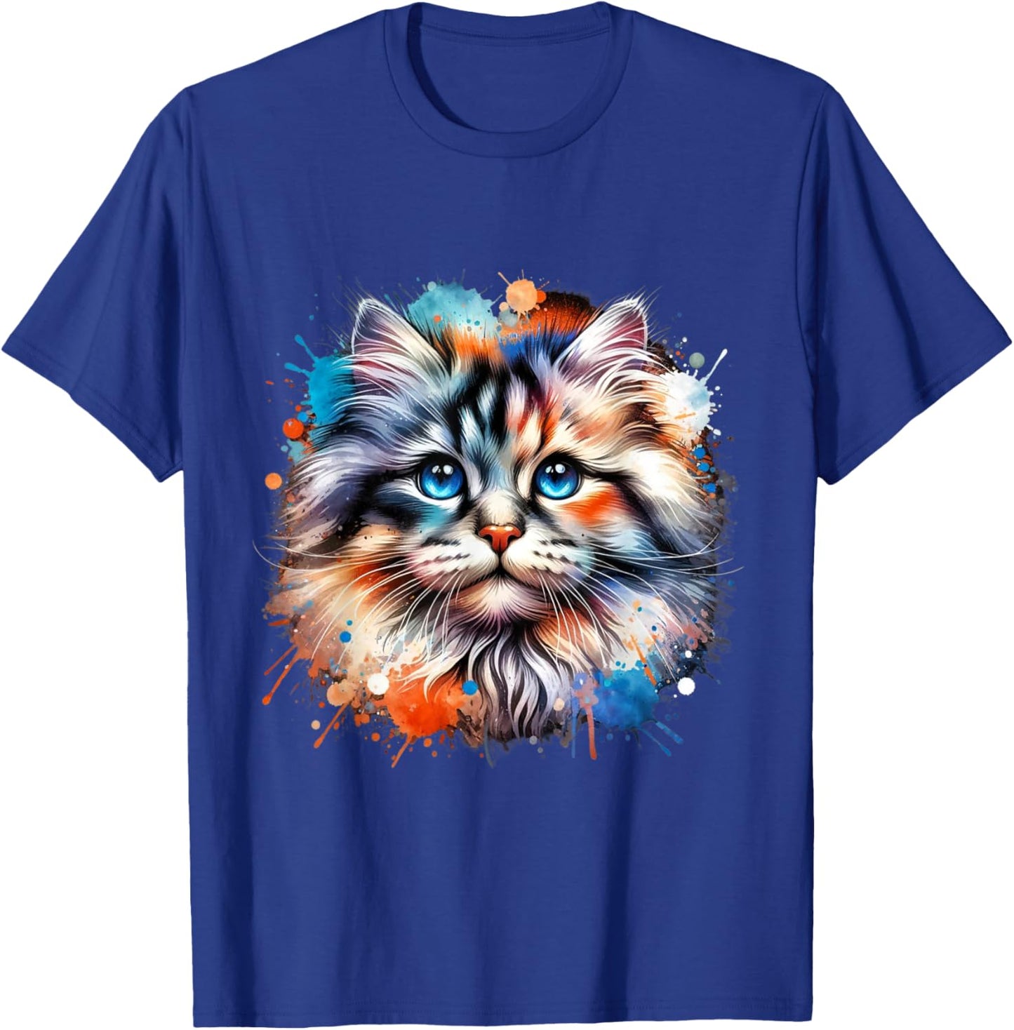 Watercolor Cat Art | Colorful Cat Design Cat Portrait T-Shirt - T-Shirt | Royal