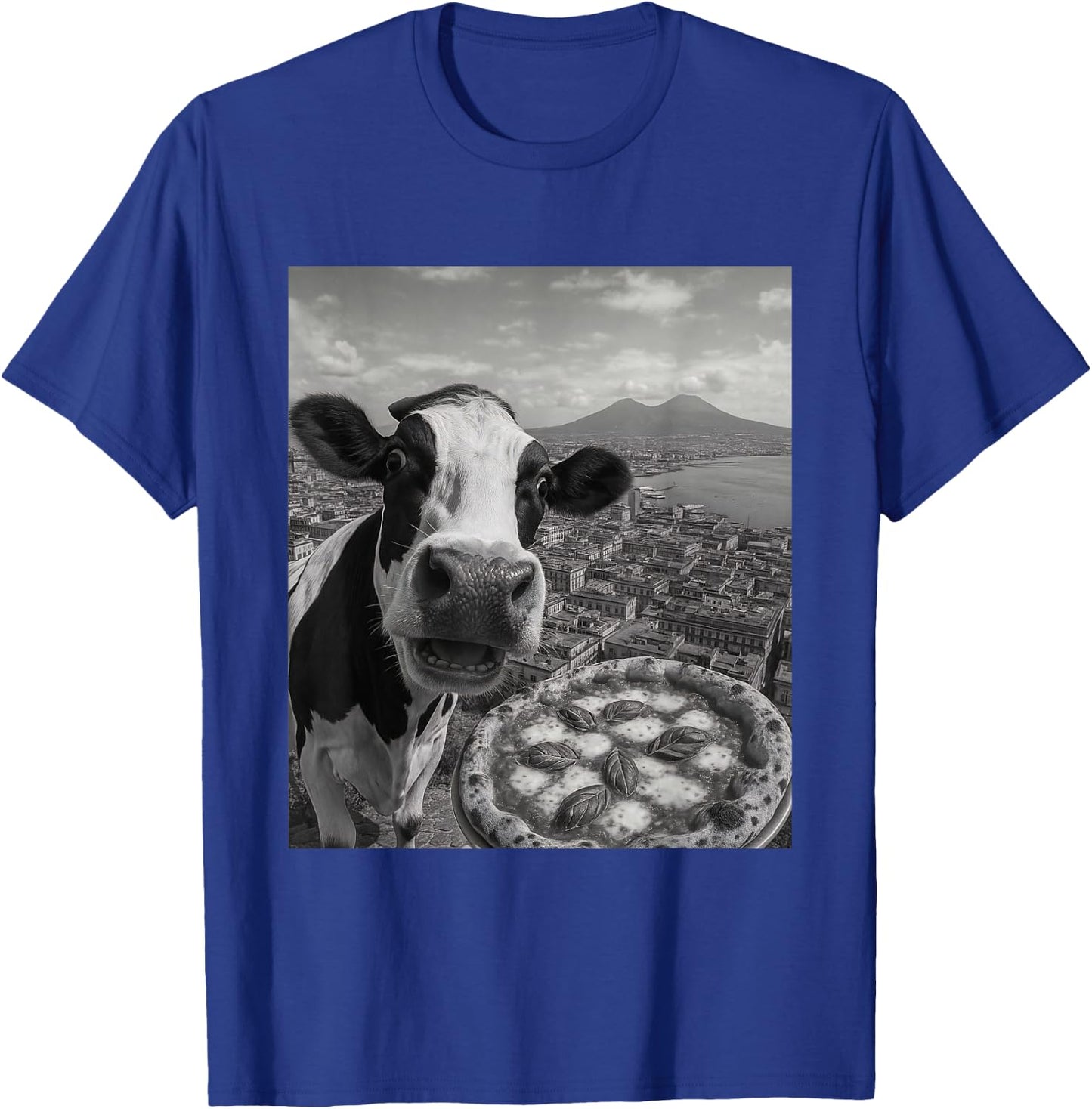 Cow Pizza Selfie Funny Italy Meme Design T-Shirt - T-Shirt | Royal