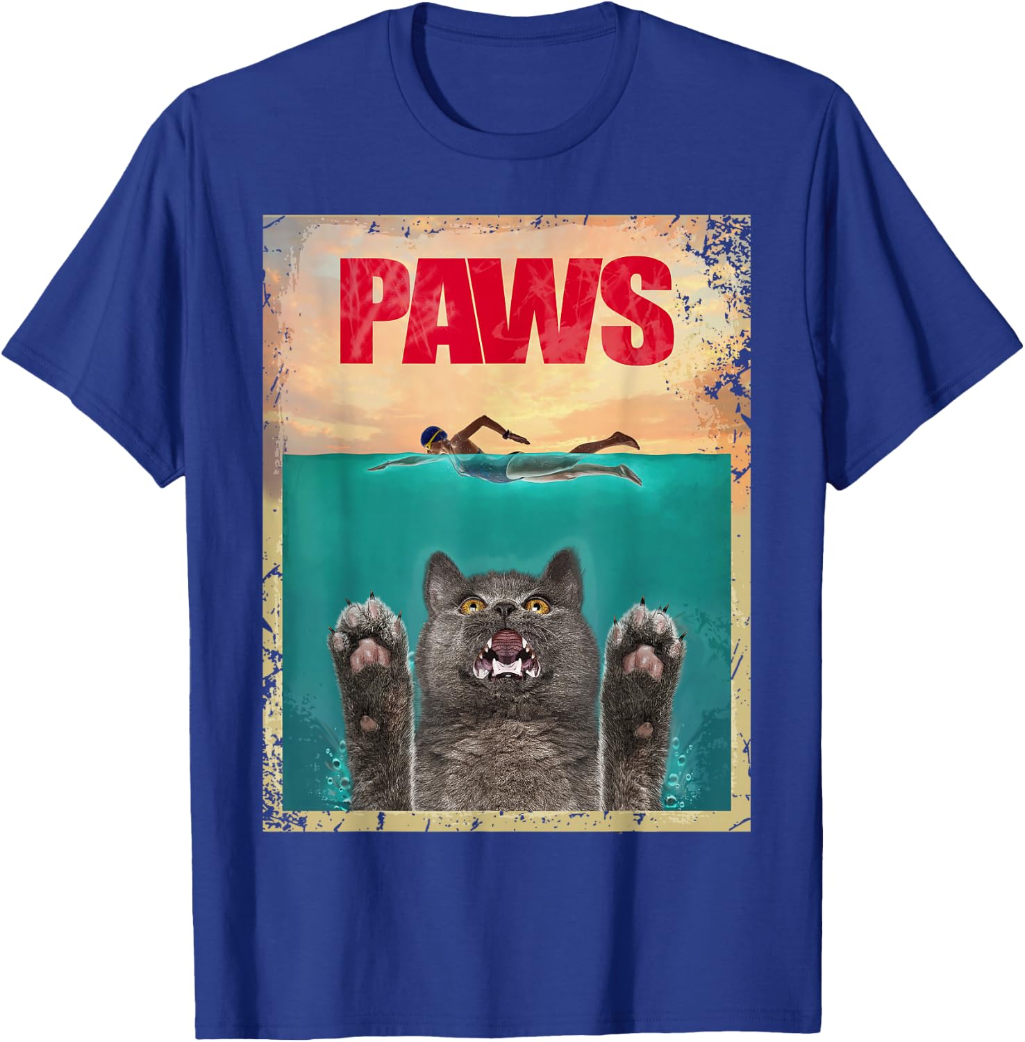 Movie Parody Paws Shark Feline Jaws Cat Lovers T-Shirt - T-Shirt | Royal