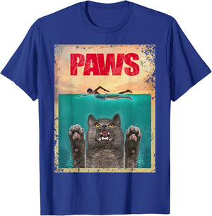 Movie Parody Paws Shark Feline Jaws Cat Lovers T-Shirt - T-Shirt | Royal