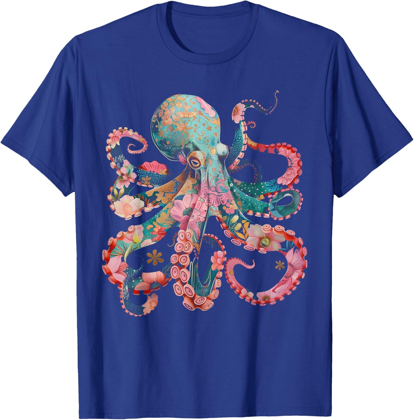 Octopus Floral Vintage Flowers Squid Kraken Scuba Diving T-Shirt - T-Shirt | Royal