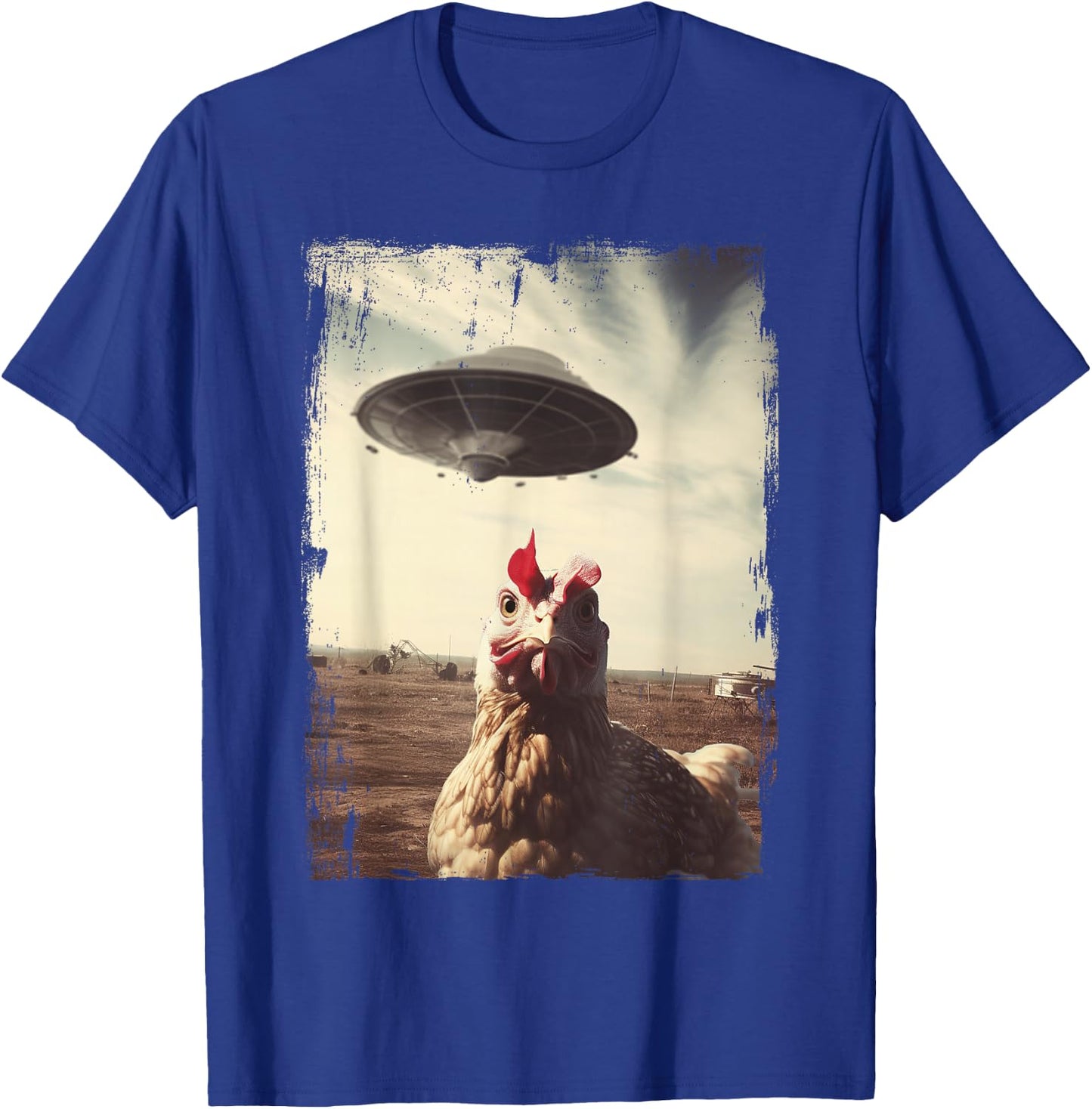 Weirdcore Chicken UFO Landing Graphic T-Shirt - T-Shirt | Royal