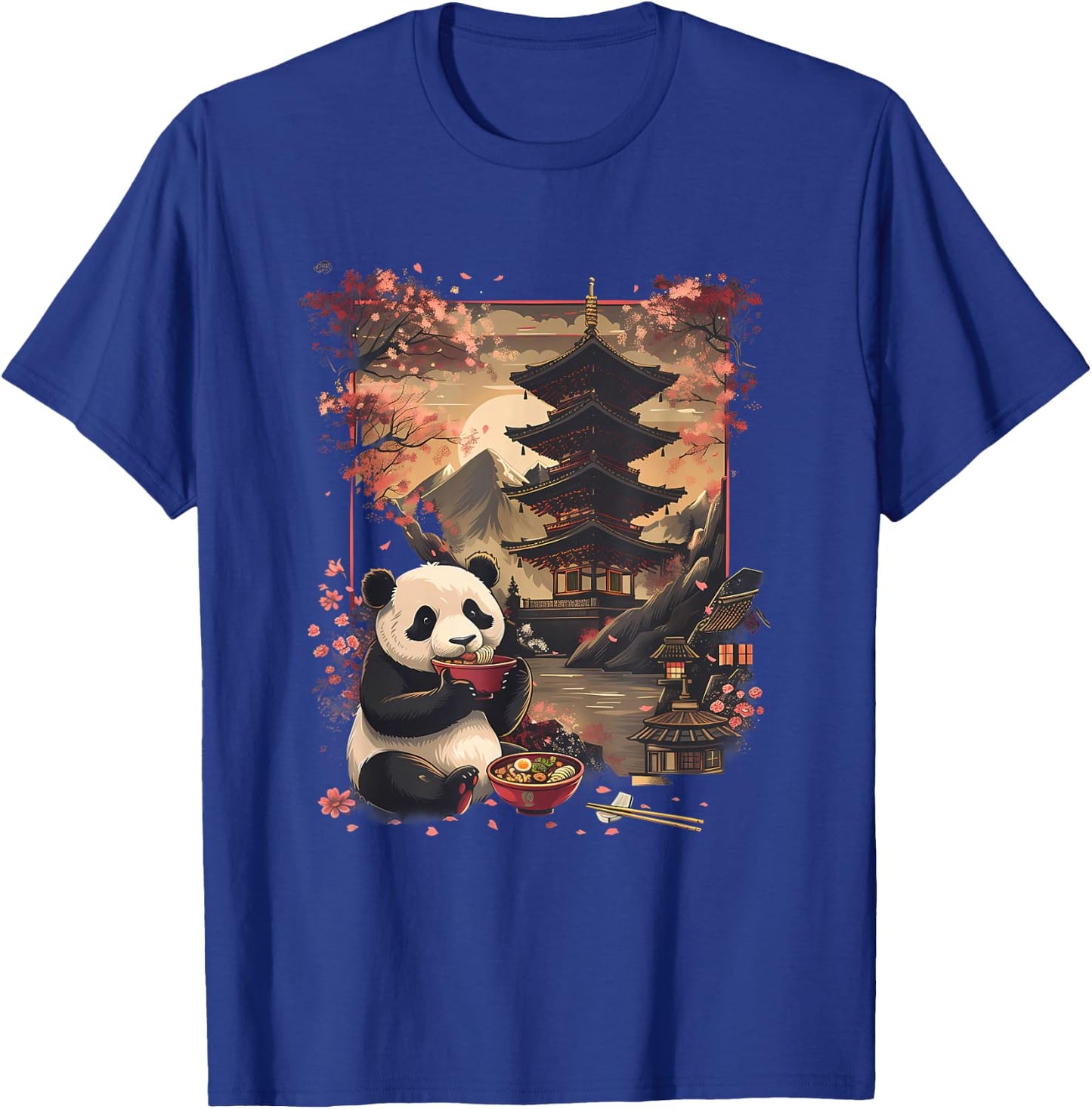 Panda Ramen Mount Fuji Pagoda Tower Sakura Panda Noodle Bowl T-Shirt - T-Shirt | Royal
