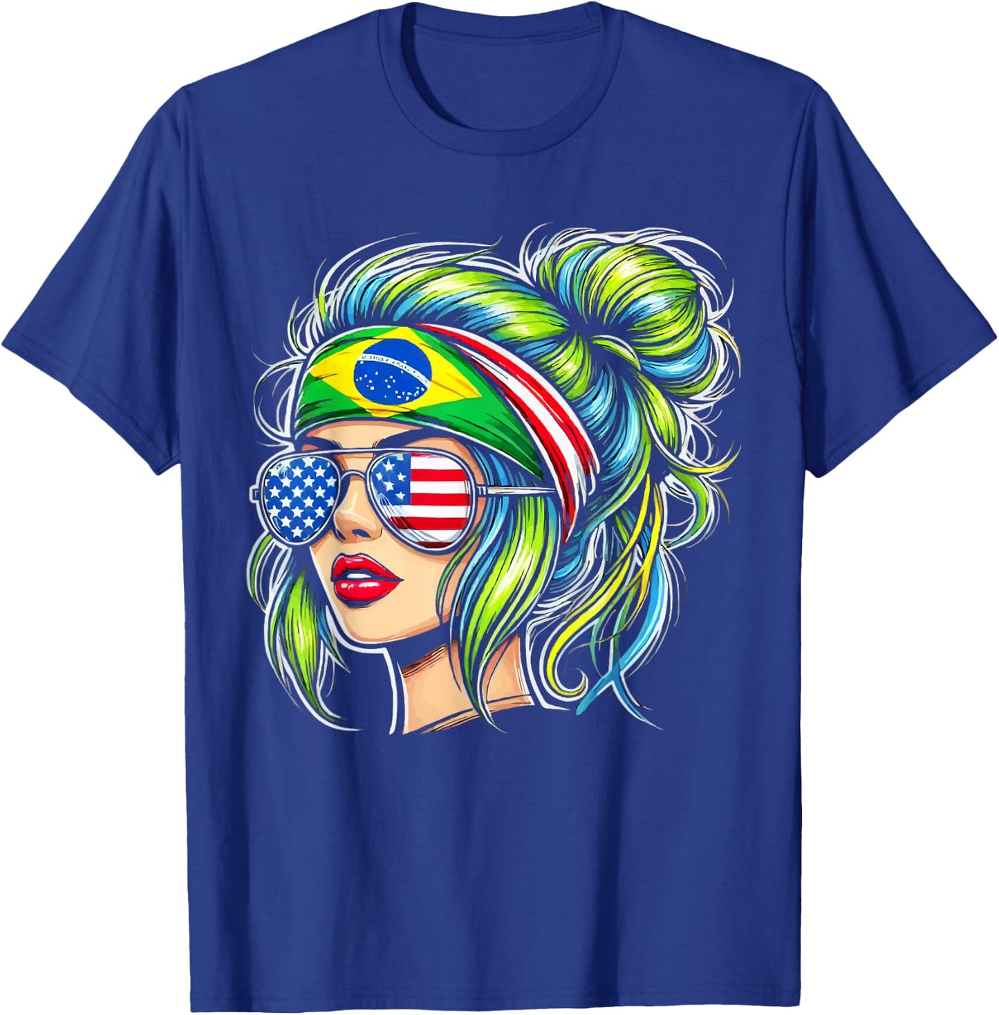 Half American Half Brazilian USA Flag Brazil America T-Shirt - T-Shirt | Royal