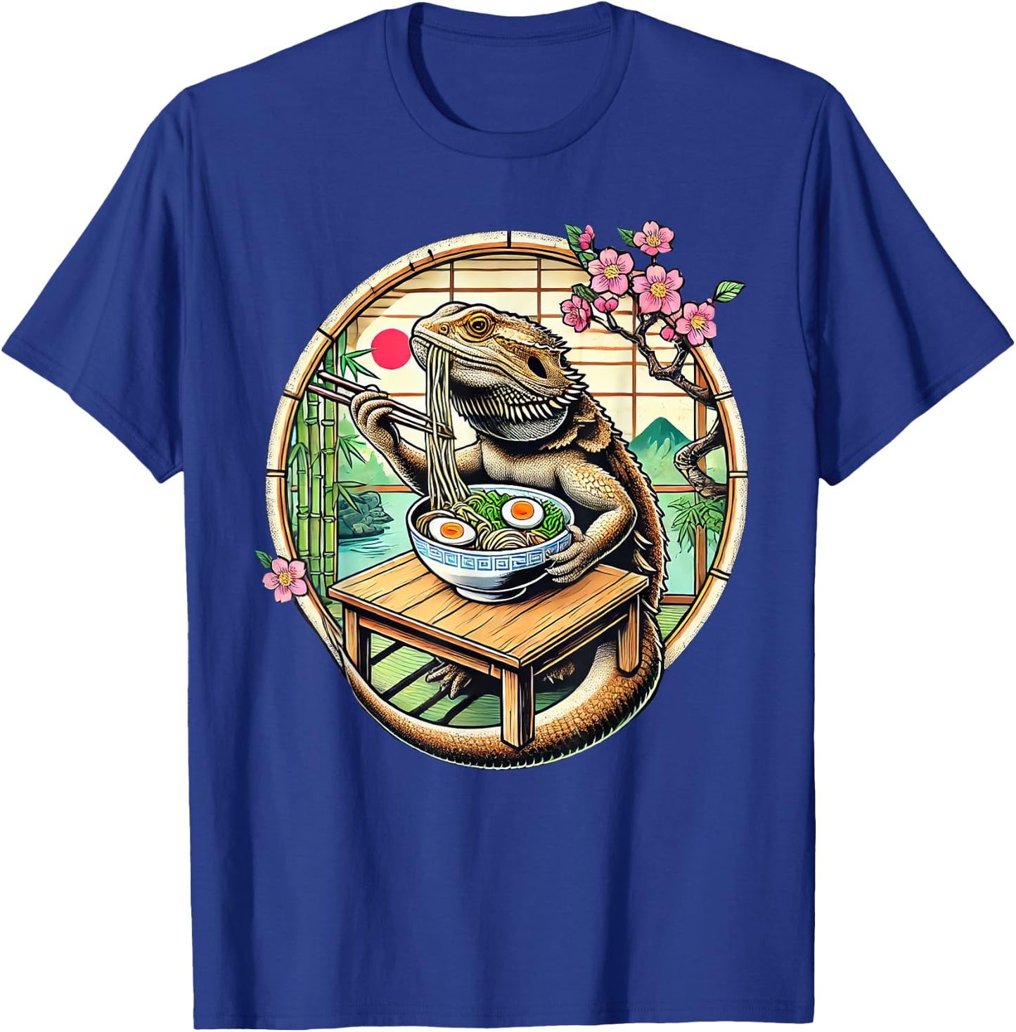 Kawaii Bearded Dragon Eating Ramen Noodles Japanese T-Shirt - T-Shirt | Royal