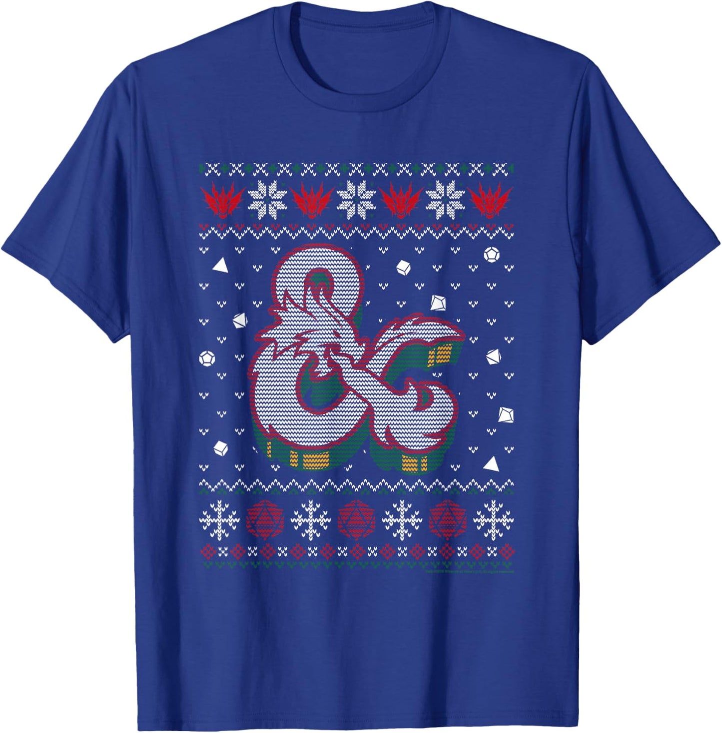 Dungeons & Dragons Ampersand Dragon Christmas Knit Pattern T-Shirt - T-Shirt | Royal