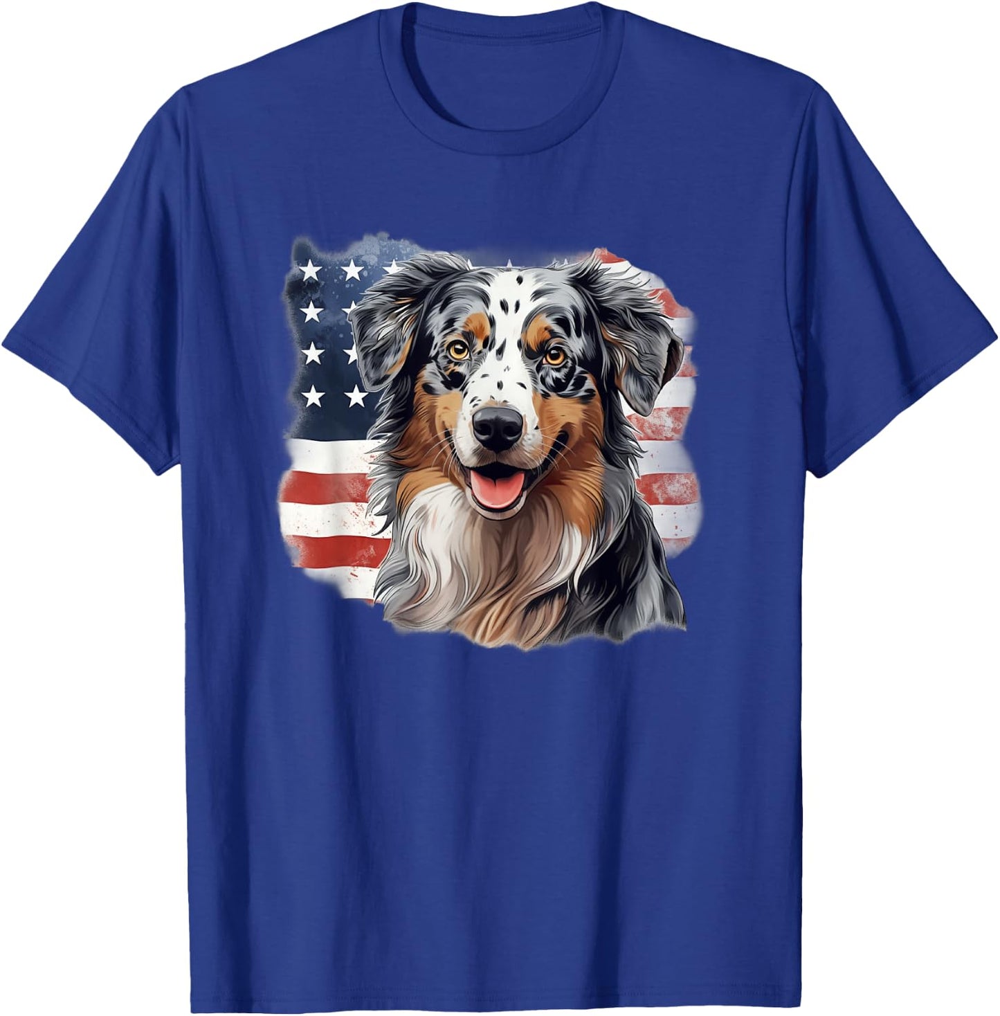 USA Flag 4th July Patriotic American Blue Merle Aussie Lover T-Shirt - T-Shirt | Royal
