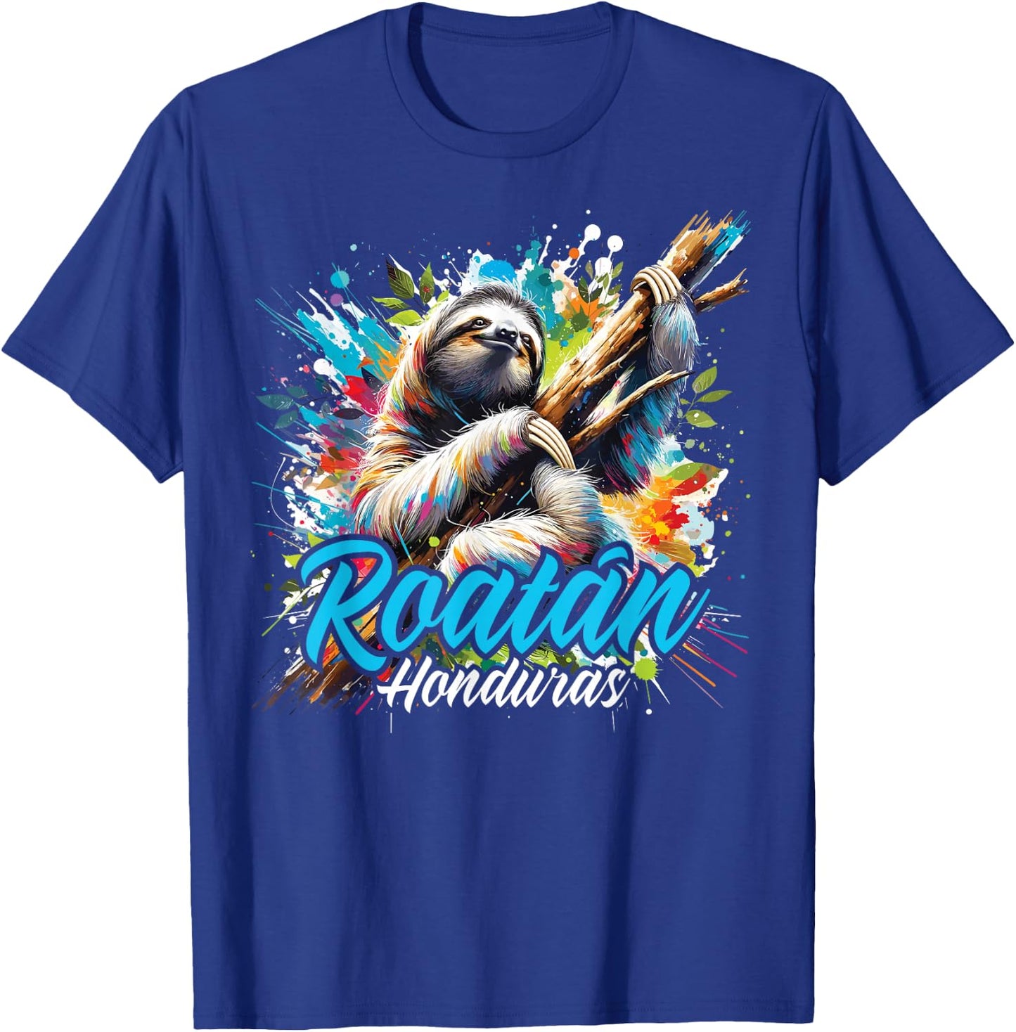 Roatan Sloth, Roatan Honduras Sloth Paint Splatter, Roatan T-Shirt - T-Shirt | Royal