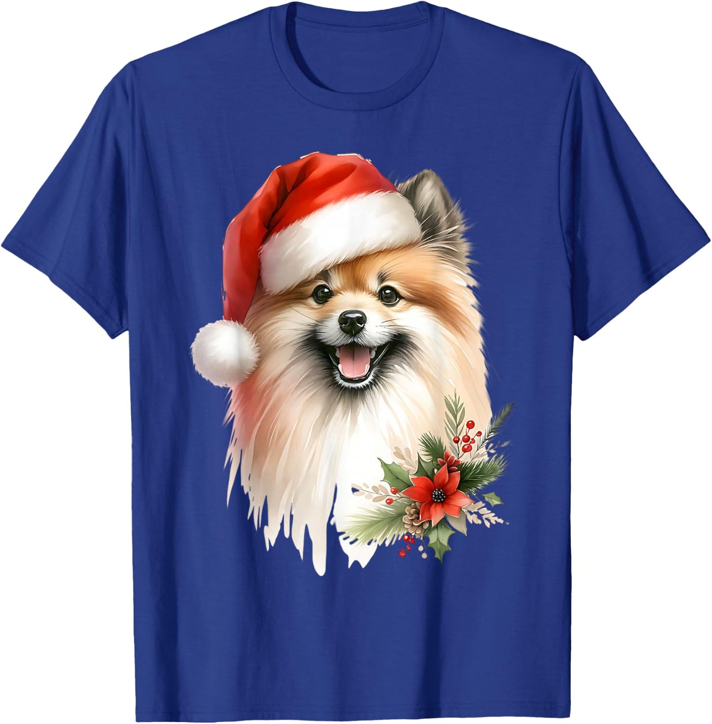 Watercolor Illustration Dog German Spitz Christmas , Black, S T-Shirt - T-Shirt | Royal