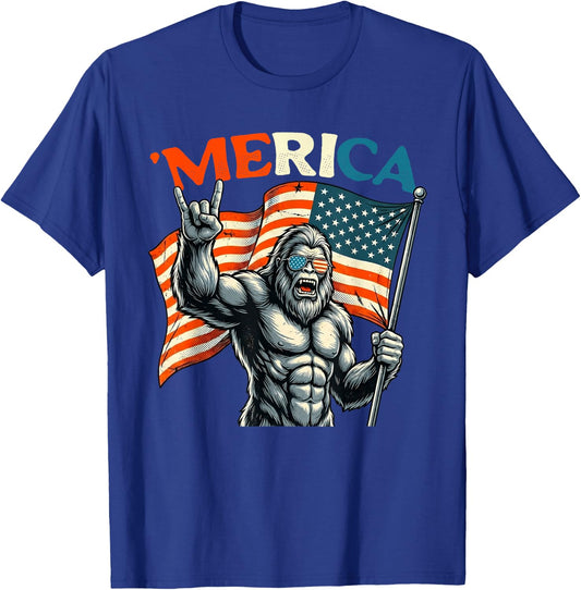 4th of July Bigfoot Sasquatch Merica Rock American Patriotic T-Shirt - T-Shirt | Royal
