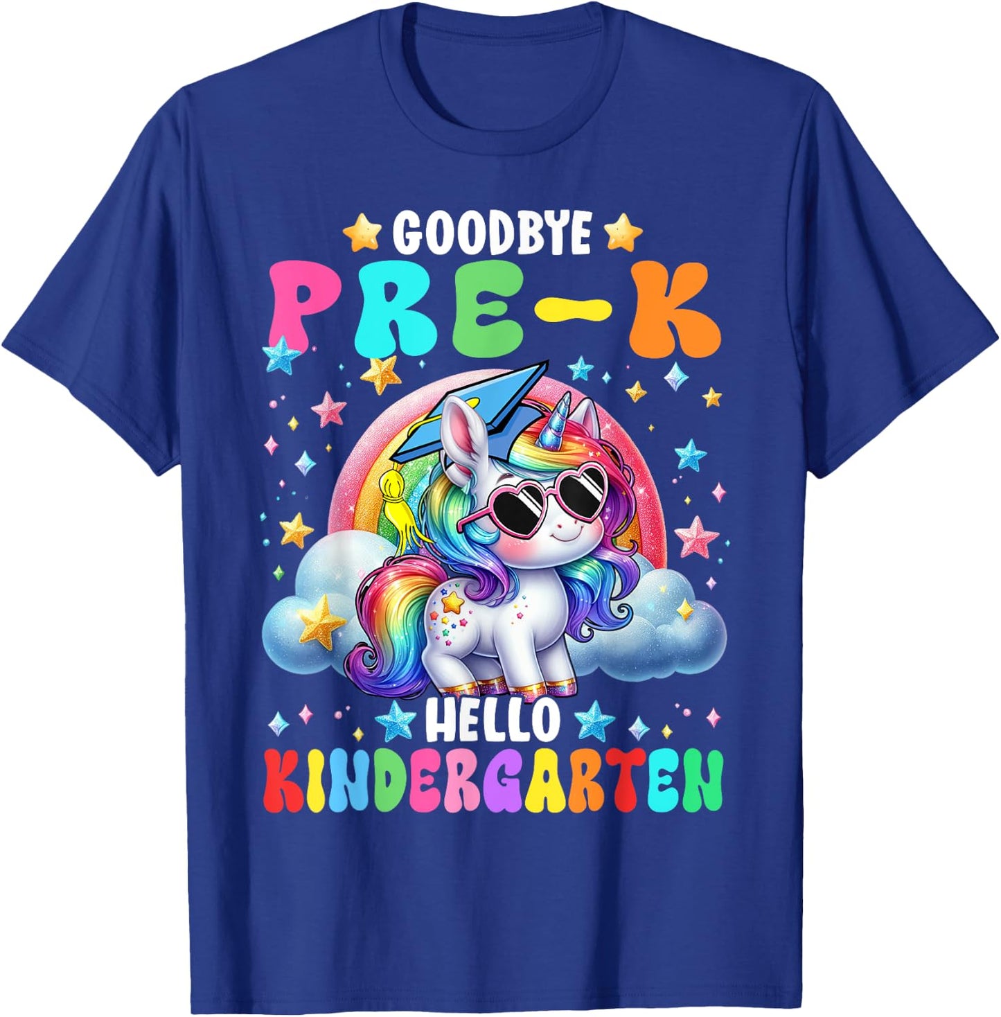 Cute Unicorn Goodbye Pre-K Hello Kindergarten Girls Kids T-Shirt - T-Shirt | Royal