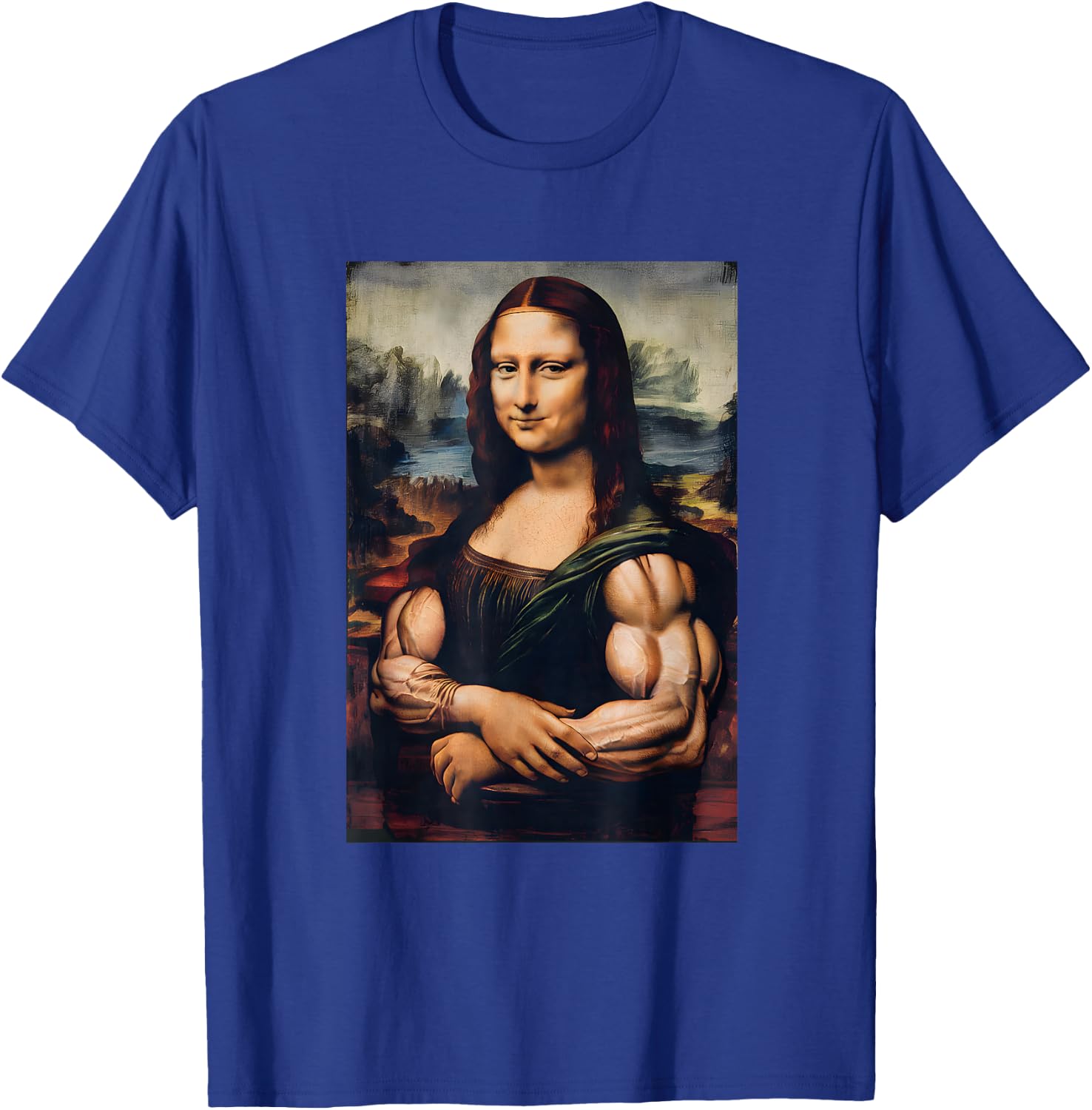 Mona Lisa Bicep Bodybuilding Gym Workout Funny Mona Lisa T-Shirt - T-Shirt | Royal