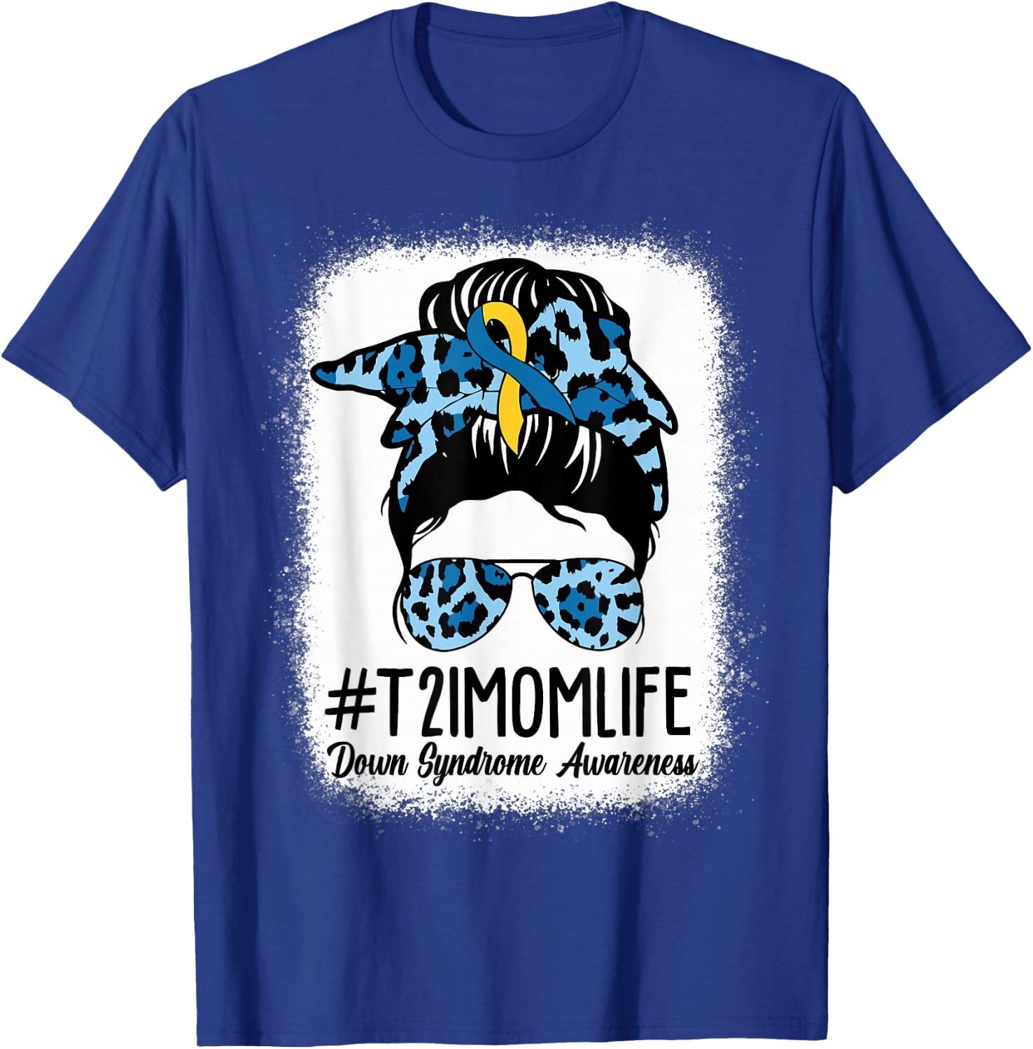 Women Down Syndrome Awareness Mom Life Messy Bun Leopard T-Shirt - T-Shirt | Royal