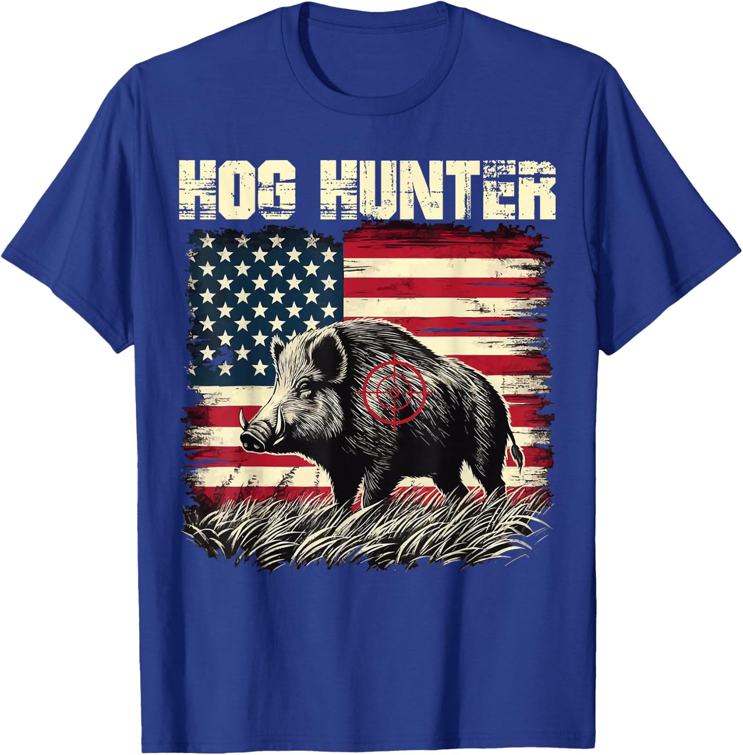 Hog Hunter American Flag Hog Hunting Boar Feral Pig Hunting T-Shirt - T-Shirt | Royal