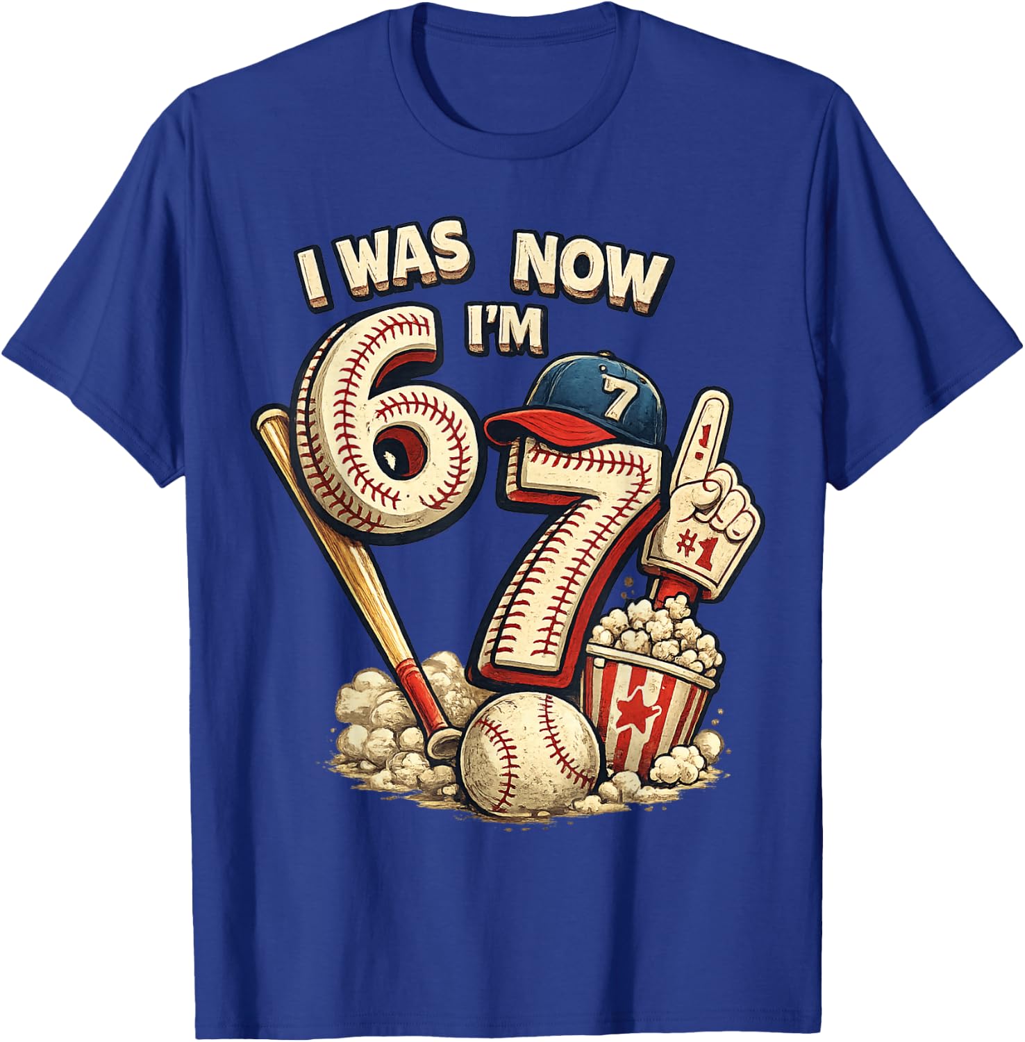 I was 6 Now I'm 7 Seven Year Old Boys Baseball Birthday T-Shirt - T-Shirt | Royal
