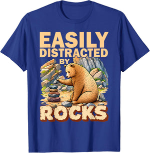 Easily Distracted By Rocks Bear Geology Rock Collecting T-Shirt - T-Shirt | Royal