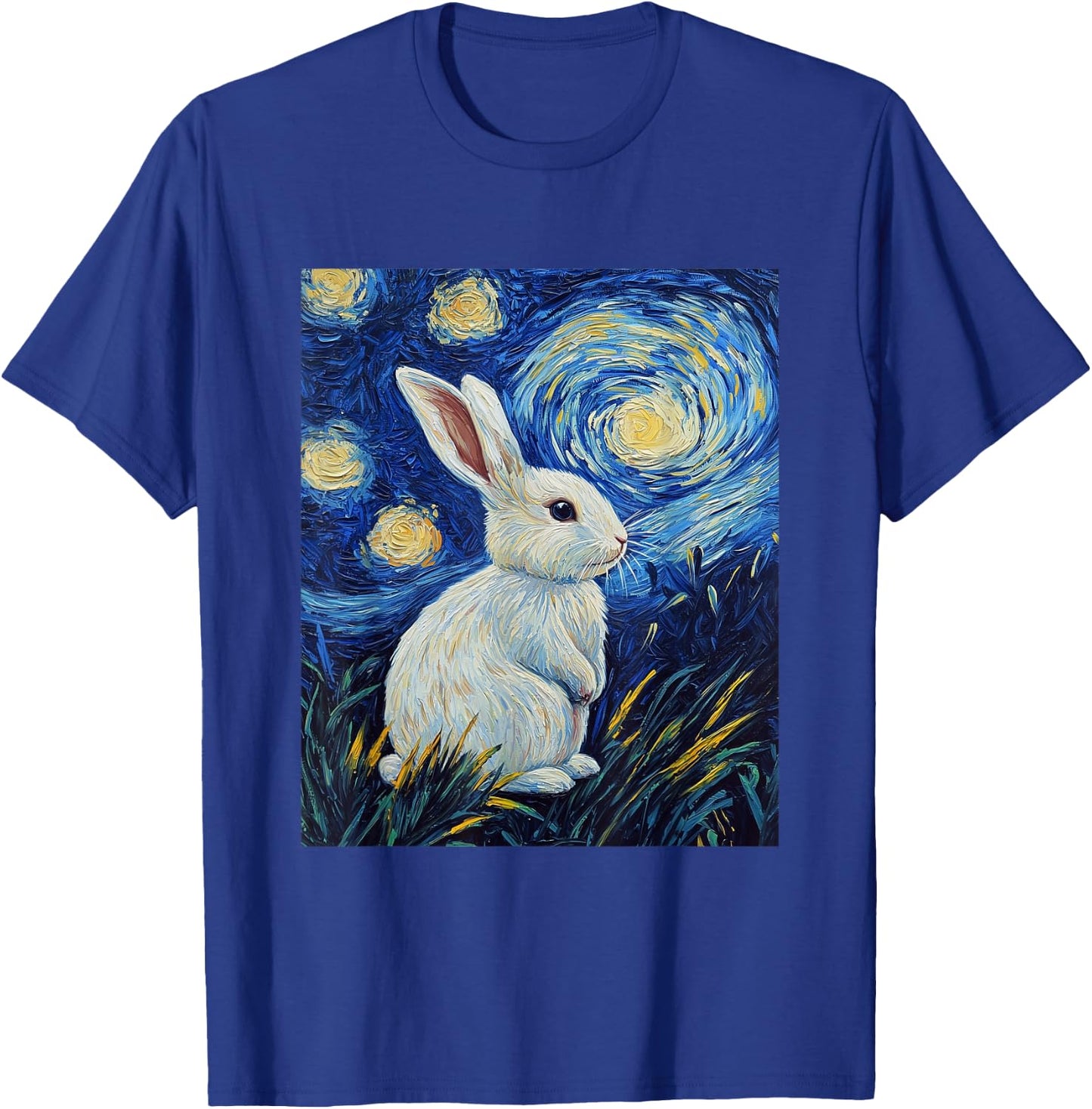 Bunny Rabbit Van Gogh Style Starry Night Cute Graphic T-Shirt - T-Shirt | Royal