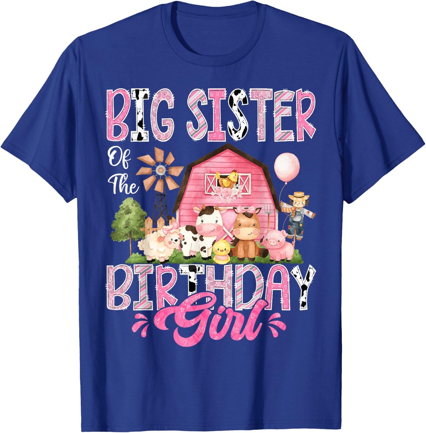 Big Sister Of The Birthday Girl Pink Farm Cow First Birthday T-Shirt - T-Shirt | Royal