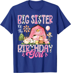 Big Sister Of The Birthday Girl Pink Farm Cow First Birthday T-Shirt - T-Shirt | Royal