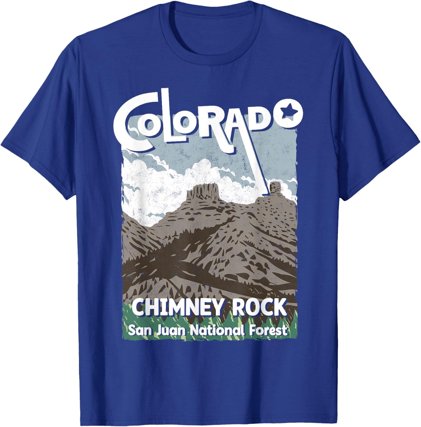 Chimney Rock Colorado San Juan Rocky Mountains Skiing T-Shirt - T-Shirt | Royal