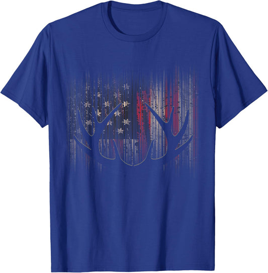 American Flag Outdoor Antlers Elk Deer Kids Men T-Shirt - T-Shirt | Royal