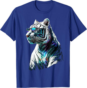 White Tiger Sunglasses Colourful Art Animal Tiger T-Shirt - T-Shirt | Royal