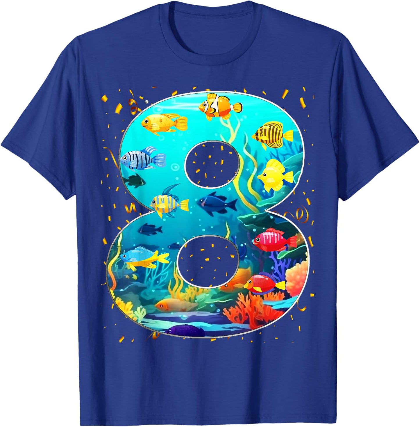 8th Birthday Party 8 Year Old Sea Fish Aquarium Birthday Boy T-Shirt - T-Shirt | Royal