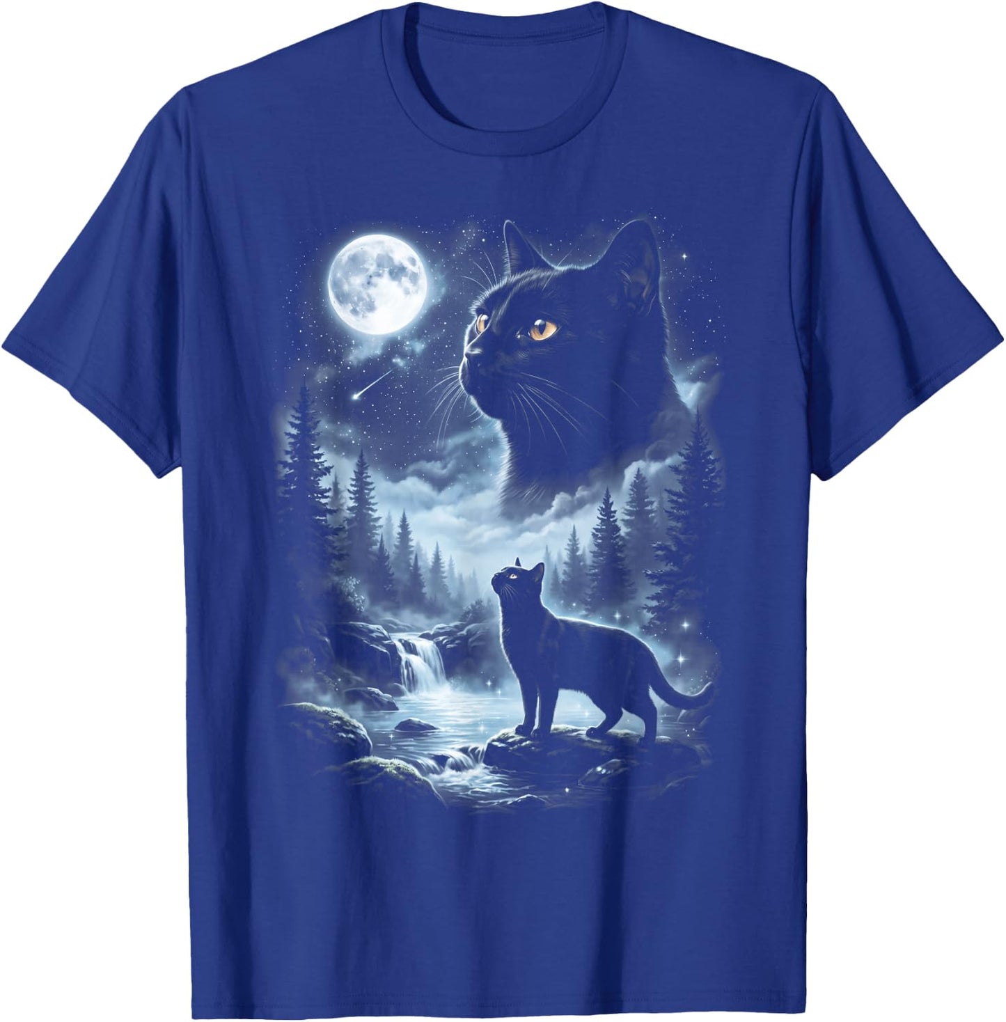 Black Cat Howling at Moon 90's Retro T-Shirt - T-Shirt | Royal