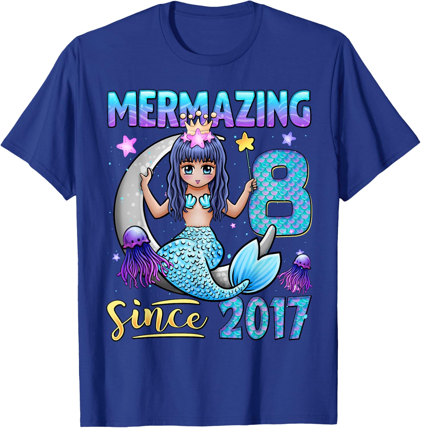Mermaid Birthday Shirt 8 Years Old Mermaid 8th Birthday Girl T-Shirt - T-Shirt | Royal