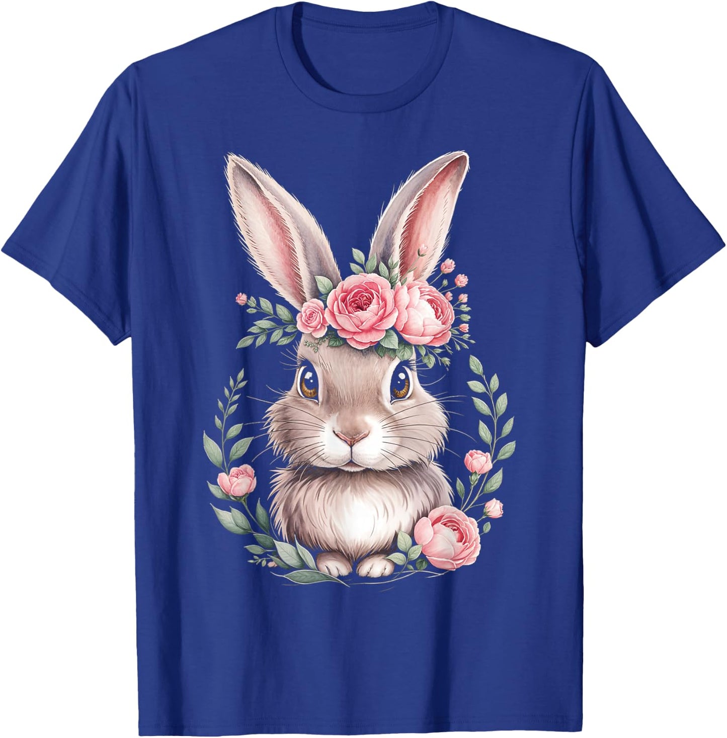Bunny with Pink Rose Crown Watercolor Art T-Shirt - T-Shirt | Royal