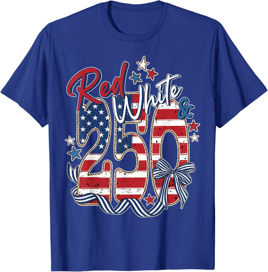 Red White Blue 250 Anniversary Women Fourth of July USA T-Shirt - T-Shirt | Royal