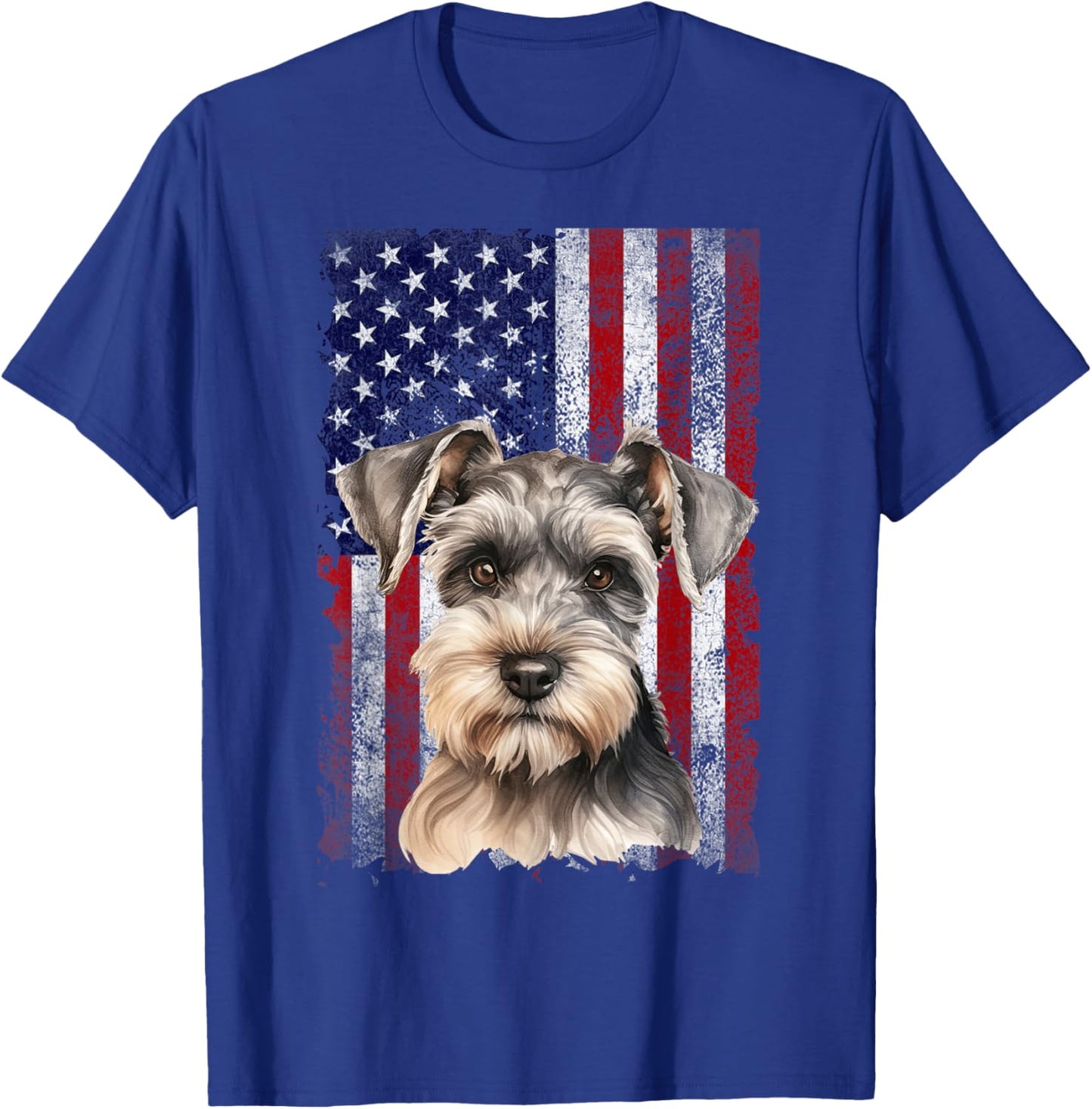 Miniature Schnauzer Dog 4th of July American Flag Patriotic T-Shirt - T-Shirt | Royal