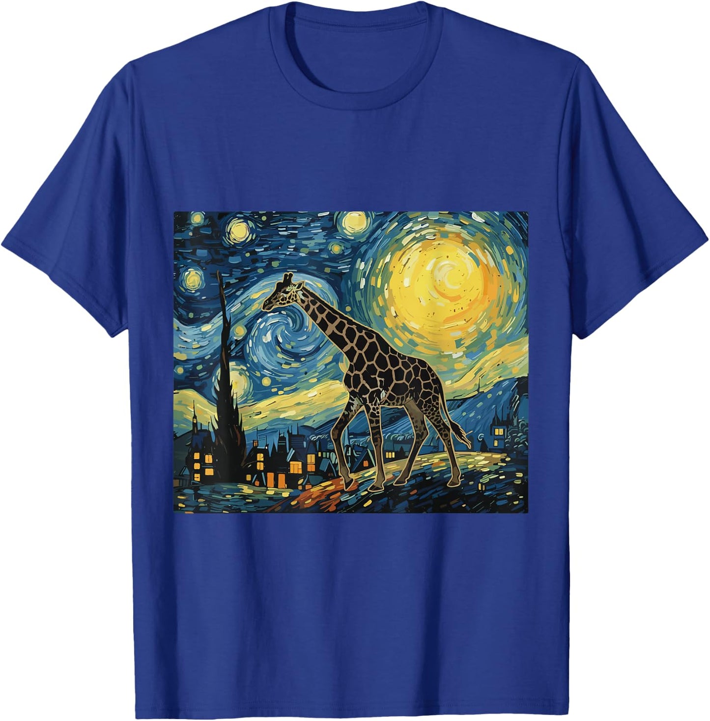 Giraffe Starry Night Van Gogh Art Lover Men Women T-Shirt - T-Shirt | Royal