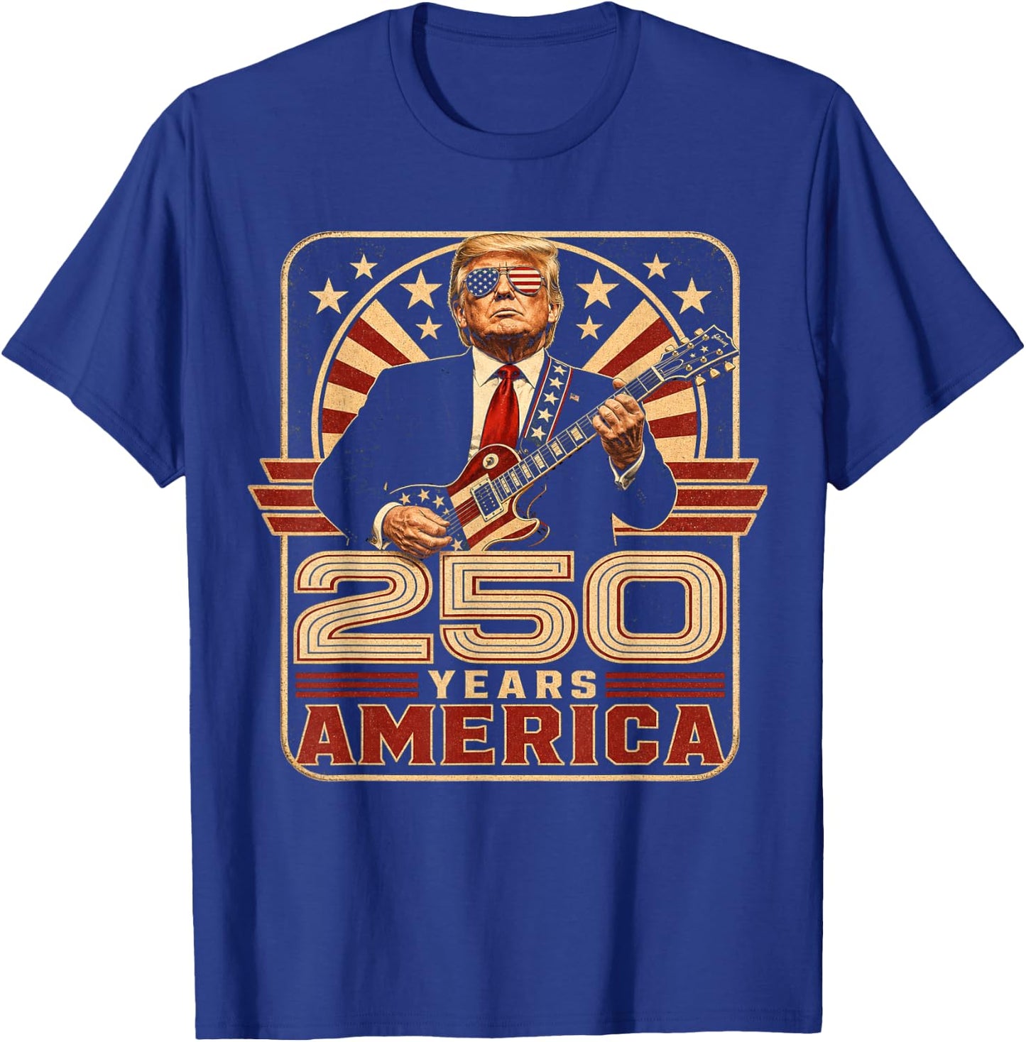 Trump 250 Years America Guitar Retro T-Shirt - T-Shirt | Royal