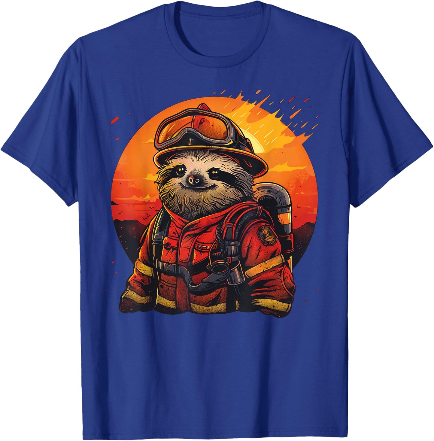 Sleepy Men and Women Sloth Firefighter T-Shirt - T-Shirt | Royal