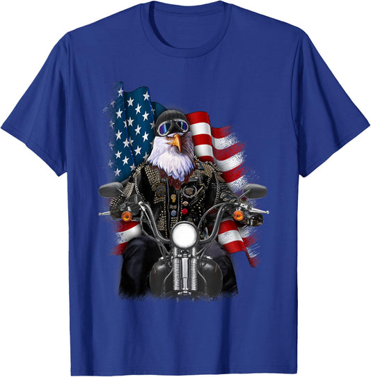 America Bald Eagle as Biker Riding Motorcycle T-Shirt - T-Shirt | Royal