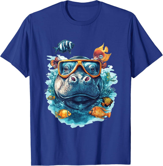 Funny Hippo Under Water Hippopotamus T-Shirt - T-Shirt | Royal