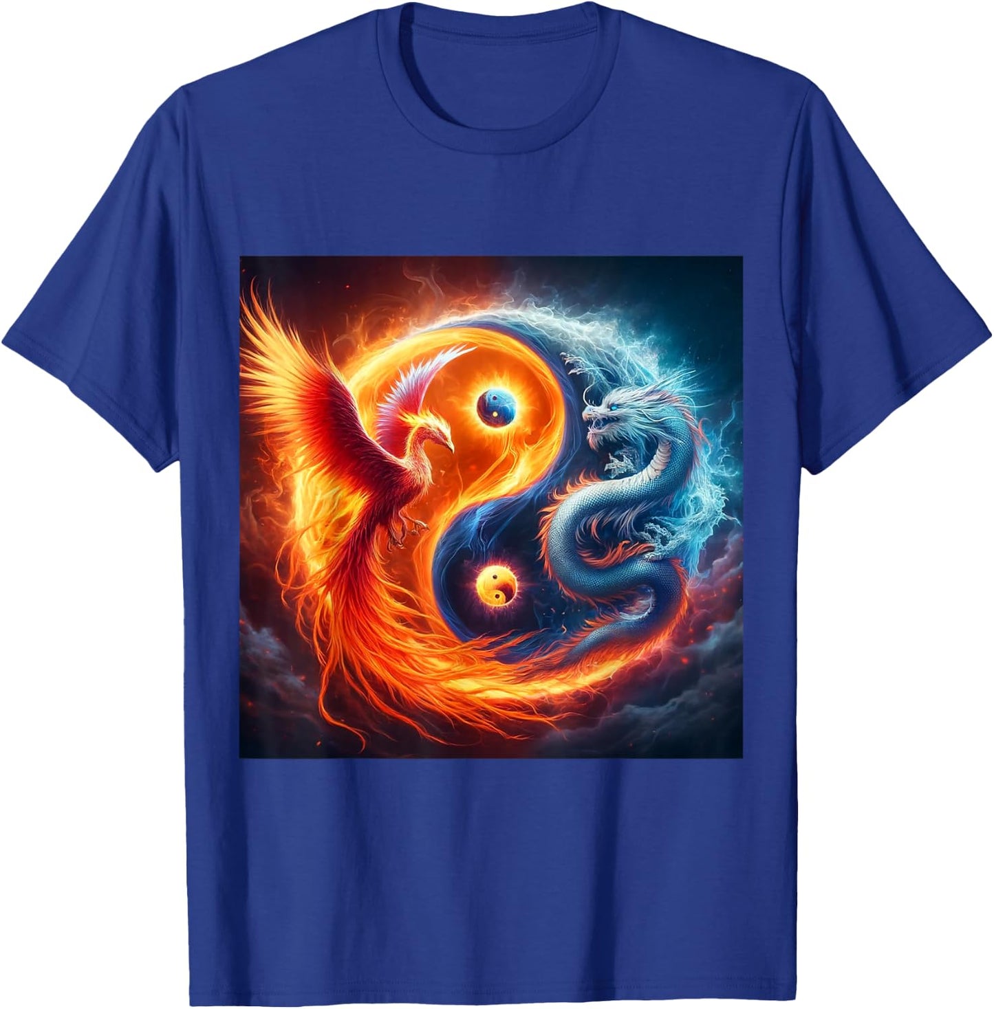 Yin And Yang Phoenix And Japanese Dragon T-Shirt - T-Shirt | Royal