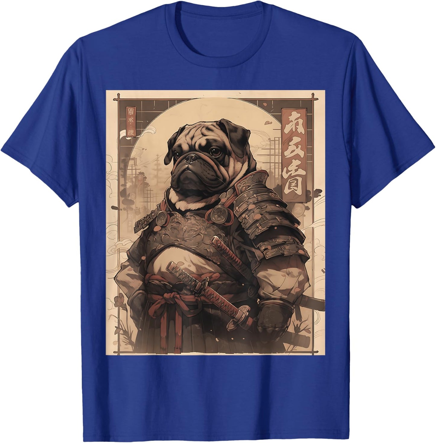Pug Dog Samurai Full Gear Warriors Japanese Gothic Style T-Shirt - T-Shirt | Royal