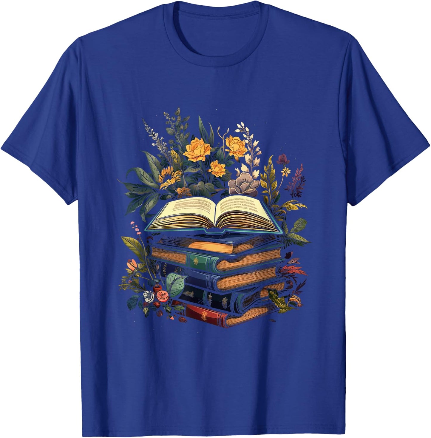 Minimalist Book with Flowers Nature Books Reading , black T-Shirt - T-Shirt | Royal