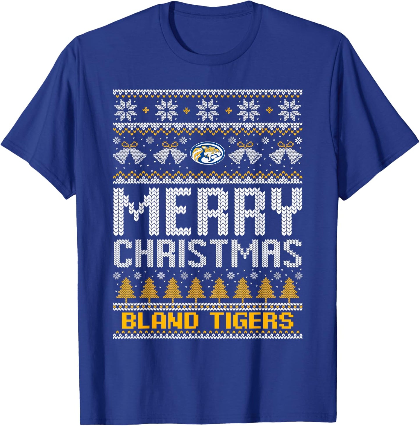 Bland Tigers Logo Merry Christmas Ugly Sweater HS T-Shirt - T-Shirt | Royal