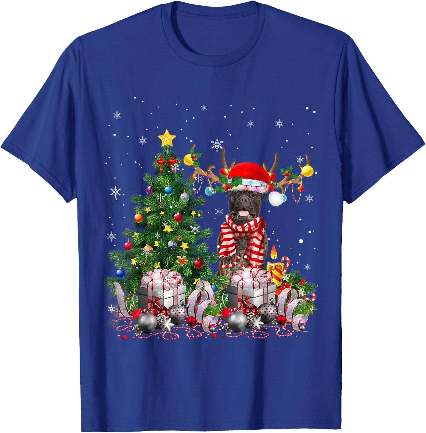 Bull Mastiff Dog Christmas Tree Lights Santa Pajamas Xmas T-Shirt - T-Shirt | Royal