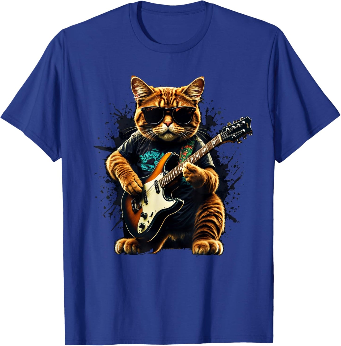 Rock Cat Guitar Women Men Children Funny Cat Motif , black T-Shirt - T-Shirt | Royal