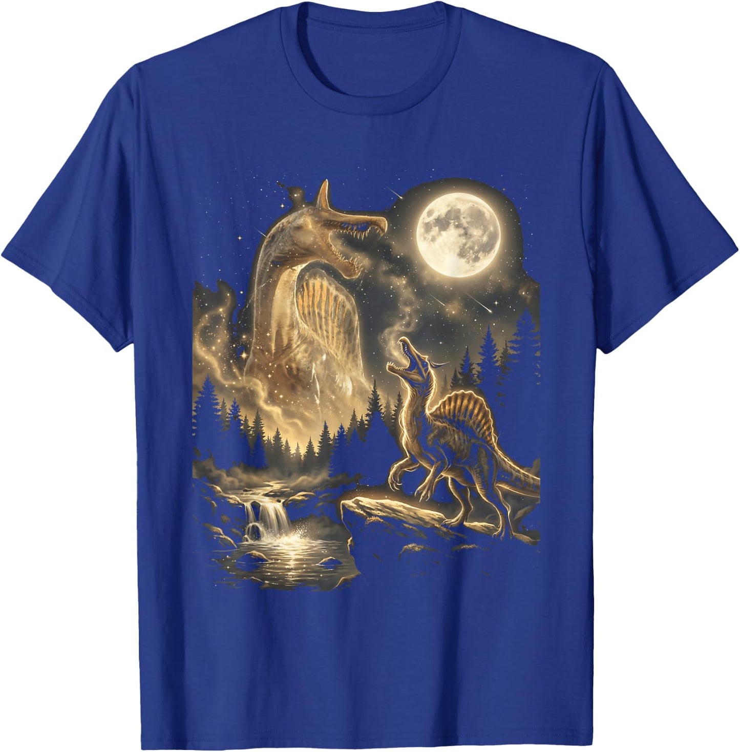 Spinosaurus Mirabilis Dinosaur Full Moon Night Forest T-Shirt - T-Shirt | Royal