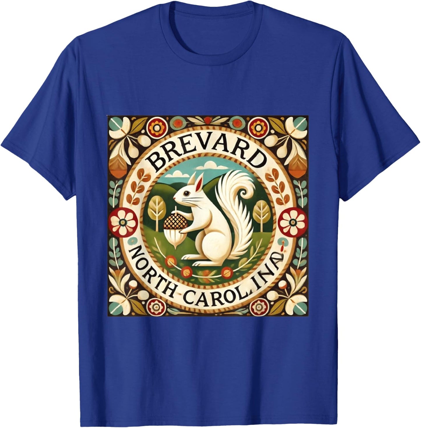 Brevard NC North Carolina White Squirrel Folk Art T-Shirt - T-Shirt | Royal