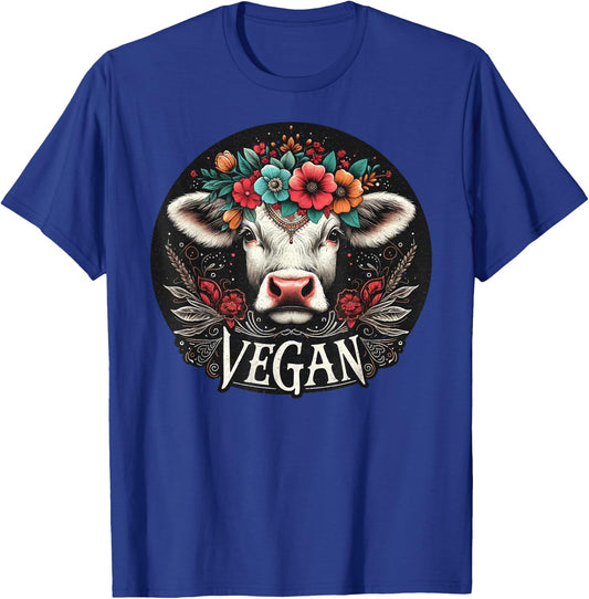 Cow with Flowers Vegan Boho – Vintage Cute T-Shirt - T-Shirt | Royal